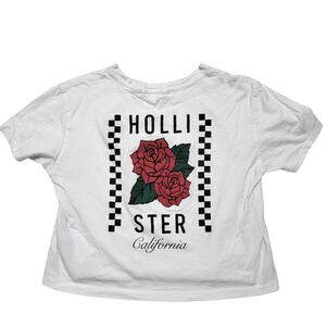 Hollister White Roses Graphic Crop Tee SZ Smallf